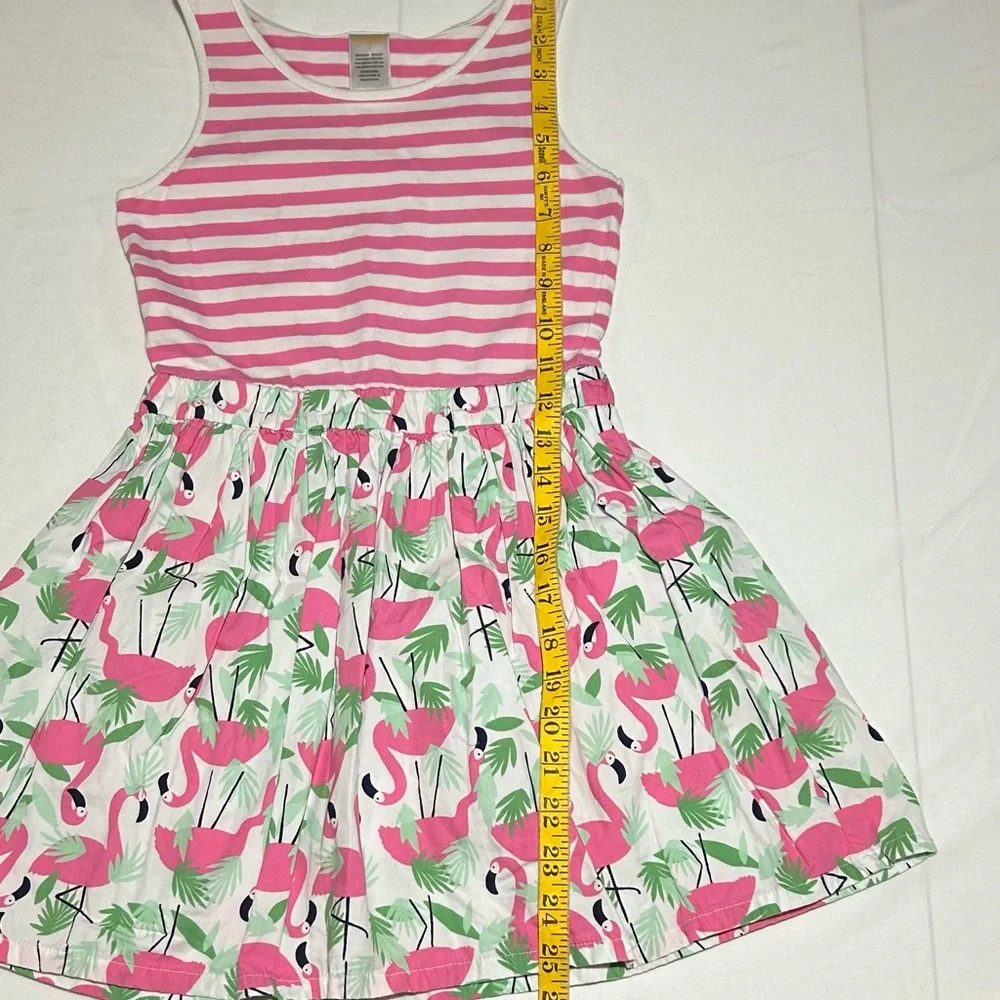 Gymboree Girls 7 Pink White Striped Flamingo Sleeveless Dress Tropical Beach